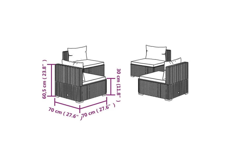 loungesæt til haven 4 dele med hynder polyrattan brun - Brun - Havemøbler - Loungemøbler - Loungesæt