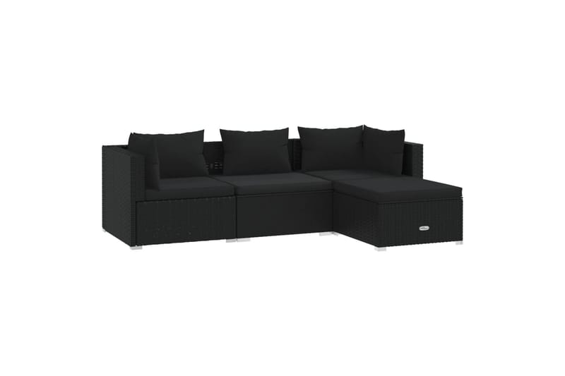 loungesæt til haven 4 dele med hynder polyrattan sort - Sort - Altanmøbler - Sofagrupper udendørs - Loungesæt