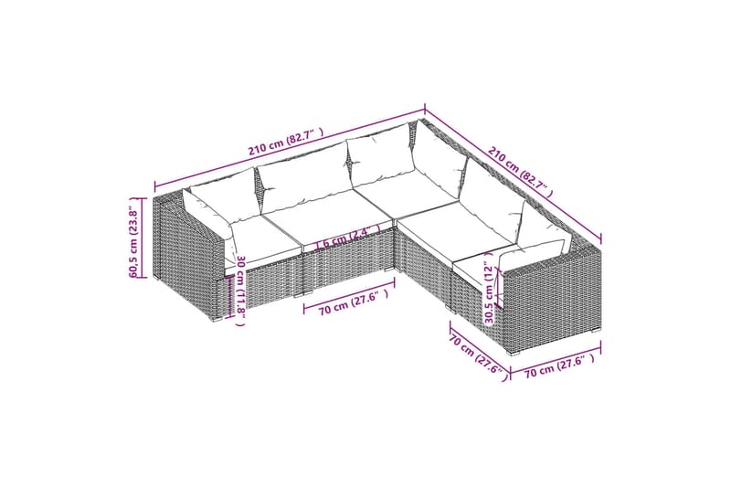 loungesæt til haven 5 dele med hynder polyrattan grå - Grå - Havemøbler - Loungemøbler - Loungesæt