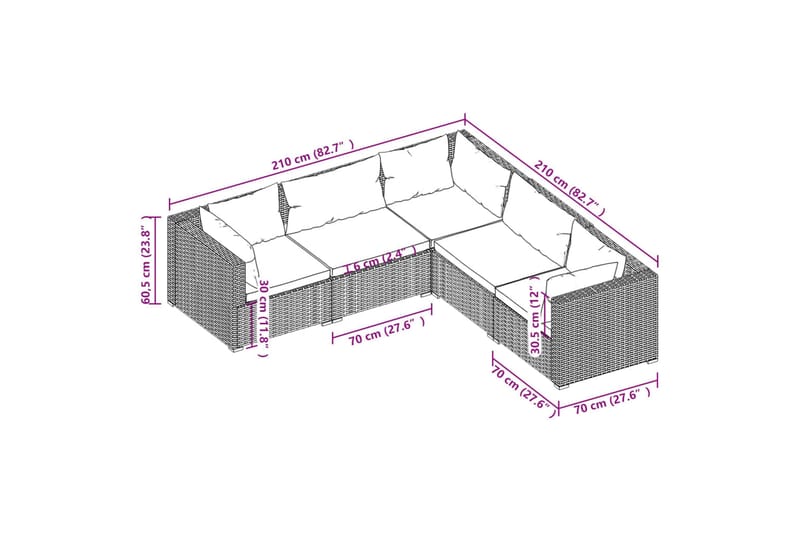 loungesæt til haven 5 dele med hynder polyrattan sort - Sort - Havemøbler - Loungemøbler - Loungesæt