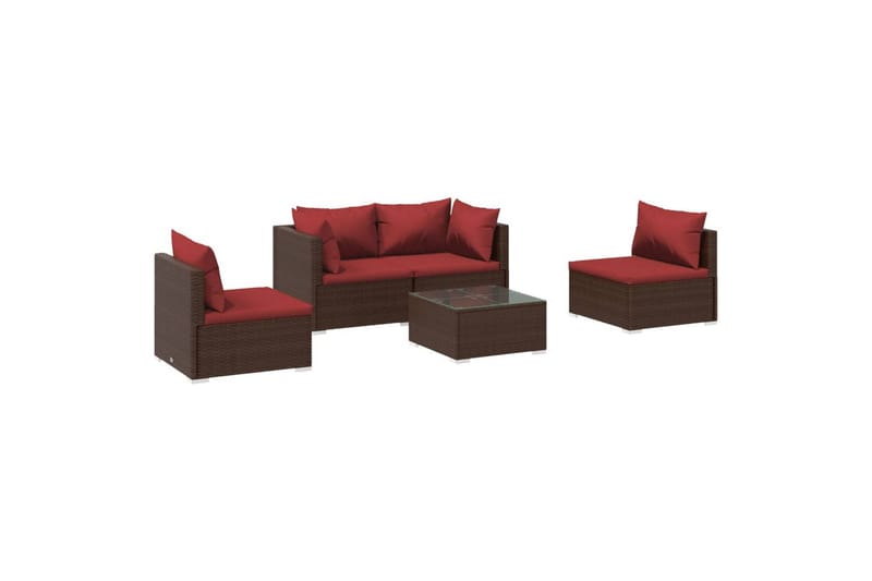 loungesæt til haven 5 dele med hynder polyrattan brun - Brun - Altanmøbler - Sofagrupper udendørs - Loungesæt
