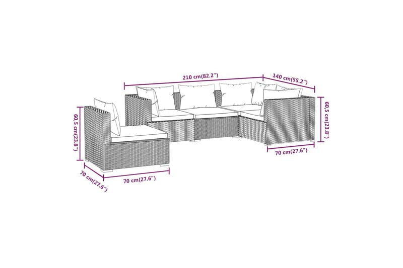 loungesæt til haven 5 dele med hynder polyrattan brun - Brun - Havemøbler - Loungemøbler - Loungesæt