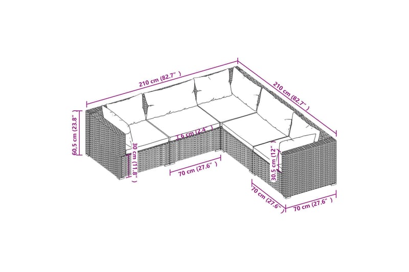 loungesæt til haven 5 dele med hynder polyrattan brun - Brun - Havemøbler - Loungemøbler - Loungesæt