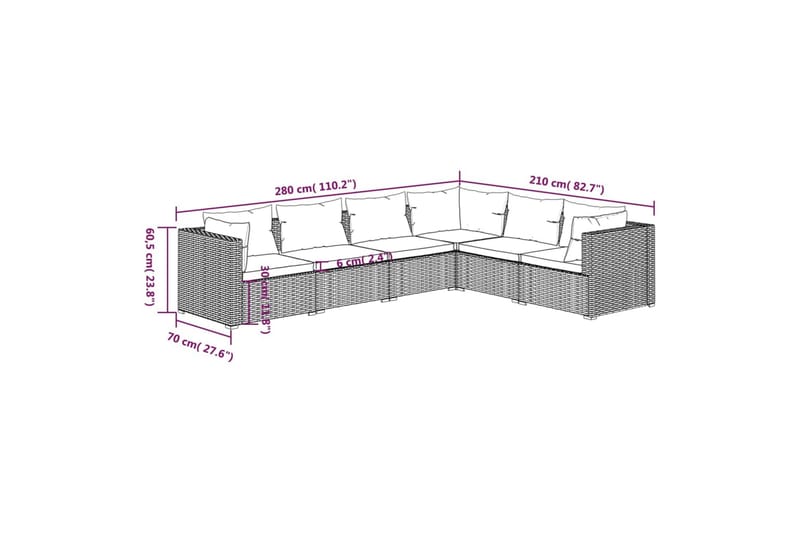 loungesæt til haven 6 dele med hynder polyrattan brun - Brun - Havemøbler - Loungemøbler - Loungesæt