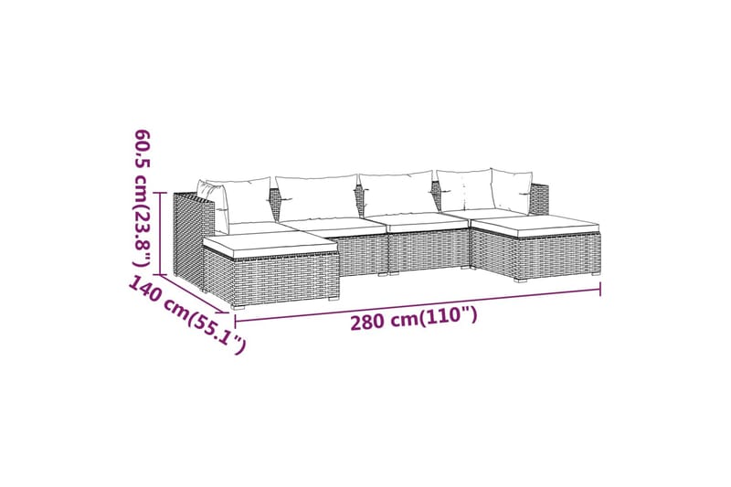 loungesæt til haven 6 dele med hynder polyrattan brun - Brun - Havemøbler - Loungemøbler - Loungesæt