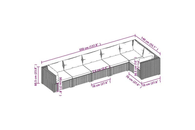 loungesæt til haven 6 dele med hynder polyrattan brun - Brun - Havemøbler - Loungemøbler - Loungesæt