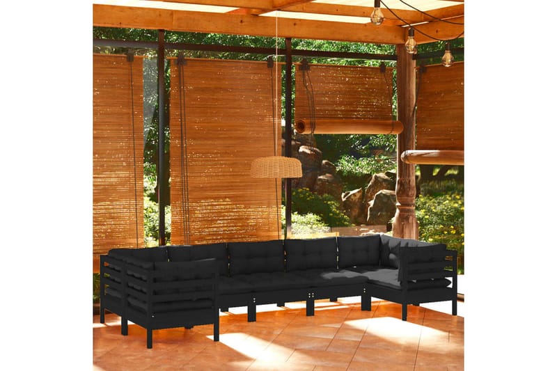 loungesæt til haven 7 dele med hynder fyrretræ sort - Sort - Altanmøbler - Sofagrupper udendørs - Loungesæt