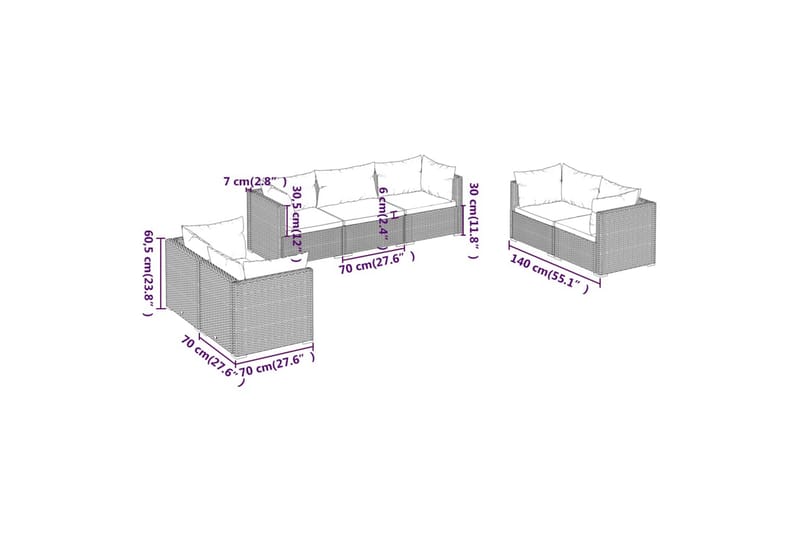 loungesæt til haven 7 dele med hynder polyrattan brun - Brun - Havemøbler - Loungemøbler - Loungesæt