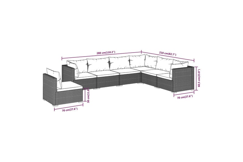 loungesæt til haven 7 dele med hynder polyrattan brun - Brun - Havemøbler - Loungemøbler - Loungesæt