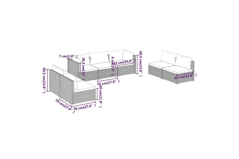 loungesæt til haven 7 dele med hynder polyrattan brun - Brun - Havemøbler - Loungemøbler - Loungesæt