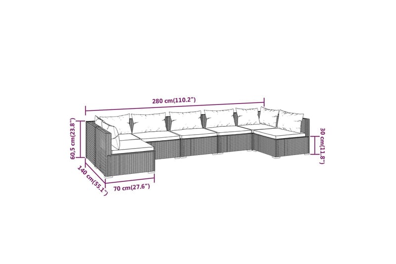 loungesæt til haven 7 dele med hynder polyrattan brun - Brun - Havemøbler - Loungemøbler - Loungesæt