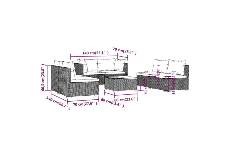 loungesæt til haven 7 dele med hynder polyrattan brun - Brun - Havemøbler - Loungemøbler - Loungesæt