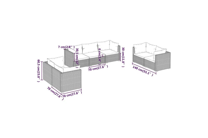 loungesæt til haven 7 dele med hynder polyrattan sort - Sort - Havemøbler - Loungemøbler - Loungesæt