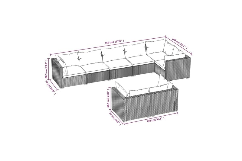 loungesæt til haven 8 dele med hynder polyrattan sort - Sort - Havemøbler - Loungemøbler - Loungesæt