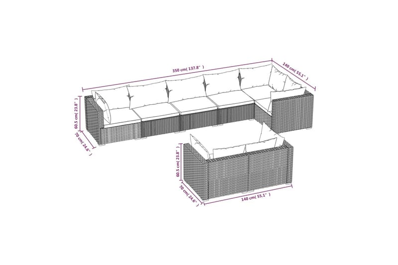 loungesæt til haven 8 dele med hynder polyrattan brun - Brun - Havemøbler - Loungemøbler - Loungesæt