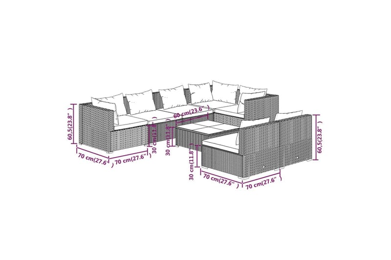 loungesæt til haven 8 dele med hynder polyrattan brun - Brun - Havemøbler - Loungemøbler - Loungesæt