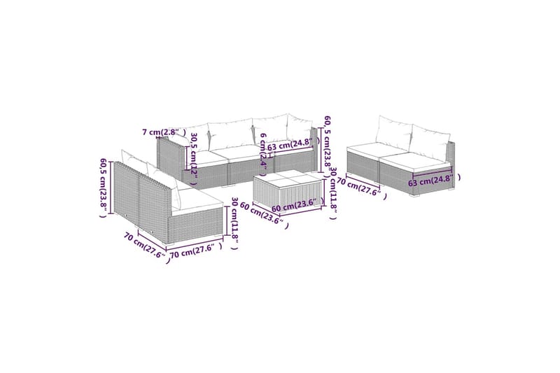 loungesæt til haven 8 dele med hynder polyrattan brun - Brun - Havemøbler - Loungemøbler - Loungesæt