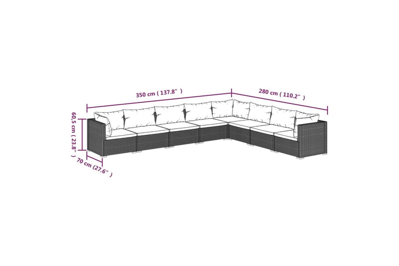 loungesæt til haven 8 dele med hynder polyrattan brun - Brun - Havemøbler - Loungemøbler - Loungesæt