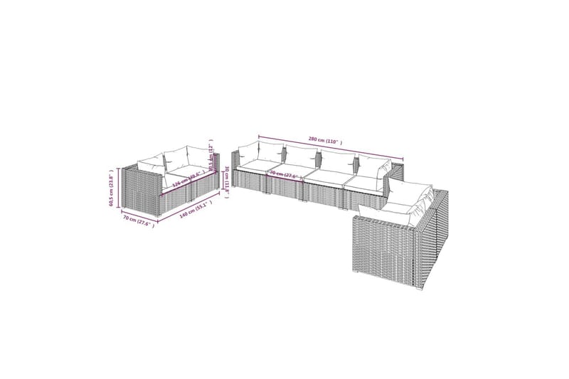 loungesæt til haven 8 dele med hynder polyrattan sort - Sort - Havemøbler - Loungemøbler - Loungesæt