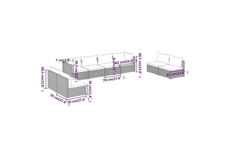 loungesæt til haven 8 dele med hynder polyrattan brun - Brun - Havemøbler - Loungemøbler - Loungesæt