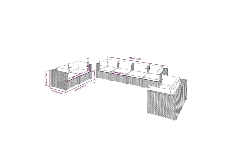 loungesæt til haven 8 dele med hynder polyrattan brun - Brun - Havemøbler - Loungemøbler - Loungesæt