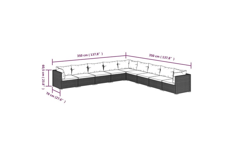 loungesæt til haven 9 dele med hynder polyrattan brun - Brun - Havemøbler - Loungemøbler - Loungesæt