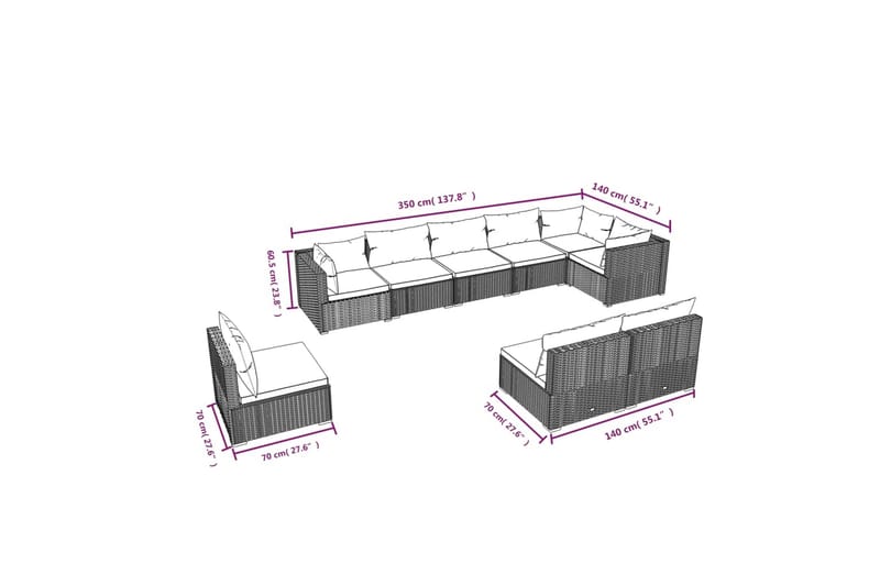 loungesæt til haven 9 dele med hynder polyrattan brun - Brun - Havemøbler - Loungemøbler - Loungesæt