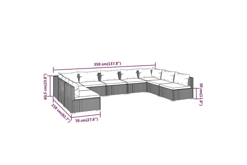 loungesæt til haven 9 dele med hynder polyrattan brun - Brun - Havemøbler - Loungemøbler - Loungesæt