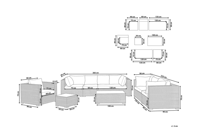 Melantha 8-Pers. Loungesæt - Lysebrun/Polyrattan - Havemøbler - Loungemøbler - Loungesæt