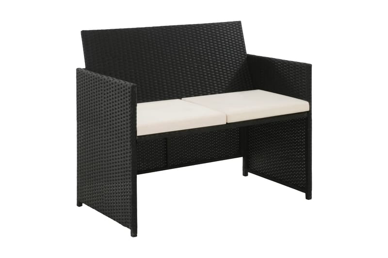 2-Personers Havesofa Med Hynder Sort Polyrattan - Sort - Havemøbler - Loungemøbler - Loungesofaer