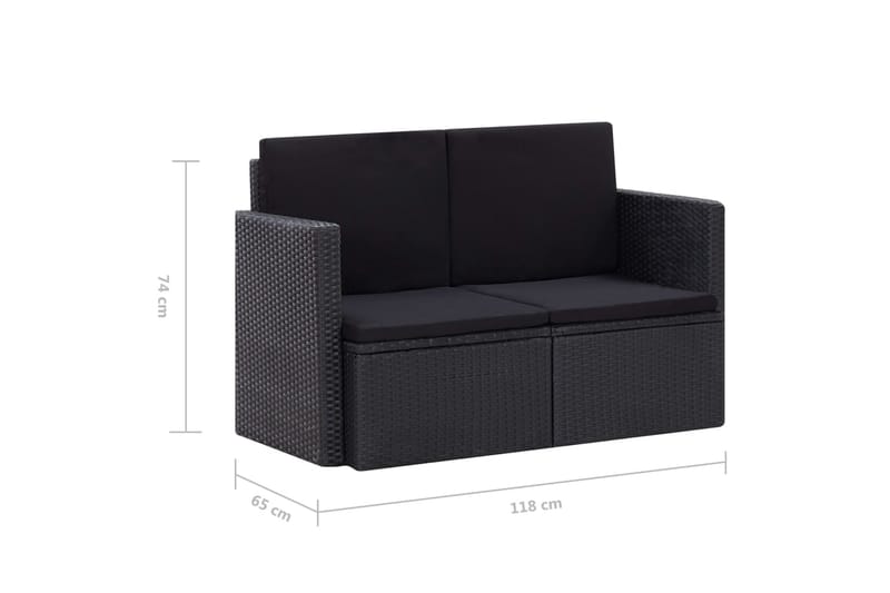 2-Personers Havesofa med Hynder Polyrattan Sort - Sort - Havemøbler - Loungemøbler - Loungesofaer