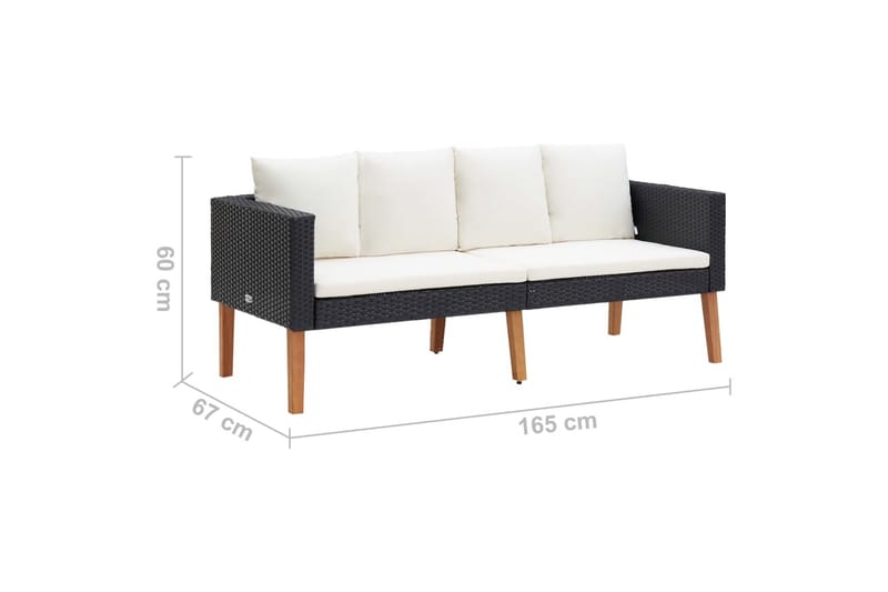 2-personers havesofa med hynder polyrattan sort - Sort - Havemøbler - Loungemøbler - Loungesofaer