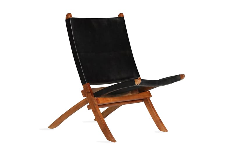 Afslapningsstol Ægte Læder 59 X 72 X 79 Cm Sort - Sort - Loungestol udendørs - Udendørs lænestol