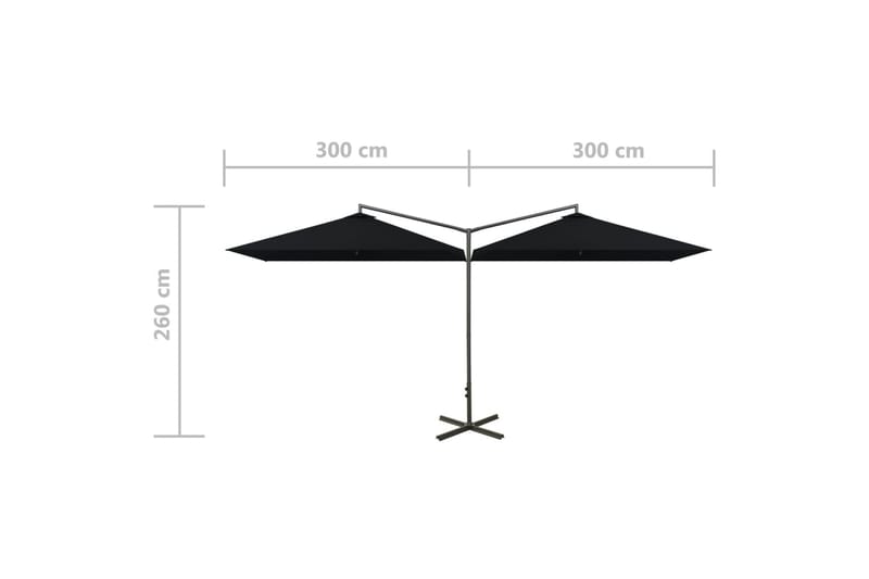 dobbelt parasol med stålstang 600x300 cm sort - Sort - Parasoller