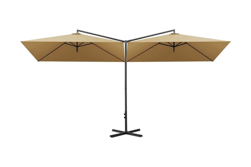 dobbelt parasol med stålstang 600x300 cm gråbrun - Gråbrun - Parasoller