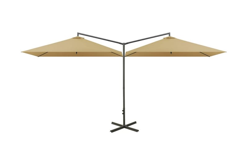 dobbelt parasol med stålstang 600x300 cm gråbrun - Gråbrun - Parasoller