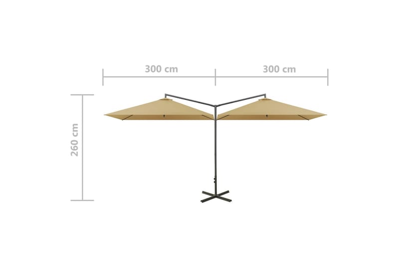 dobbelt parasol med stålstang 600x300 cm gråbrun - Gråbrun - Parasoller