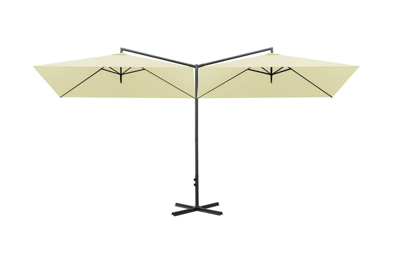 dobbelt parasol med stålstang 600x300 cm sandfarvet - Parasoller