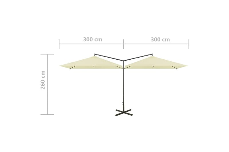 dobbelt parasol med stålstang 600x300 cm sandfarvet - Parasoller