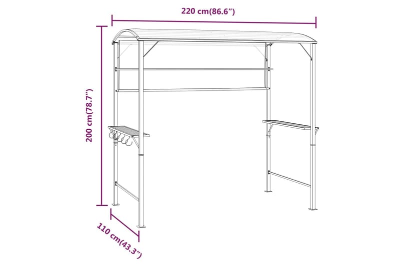 beBasic pavillon med tag 220x110x200 cm antracitgrå - Antracit - Komplet pavillon