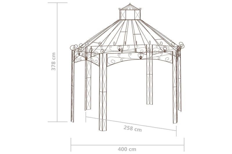 havepavillon 400x258x378 cm jern antikbrun - Brun - Komplet pavillon