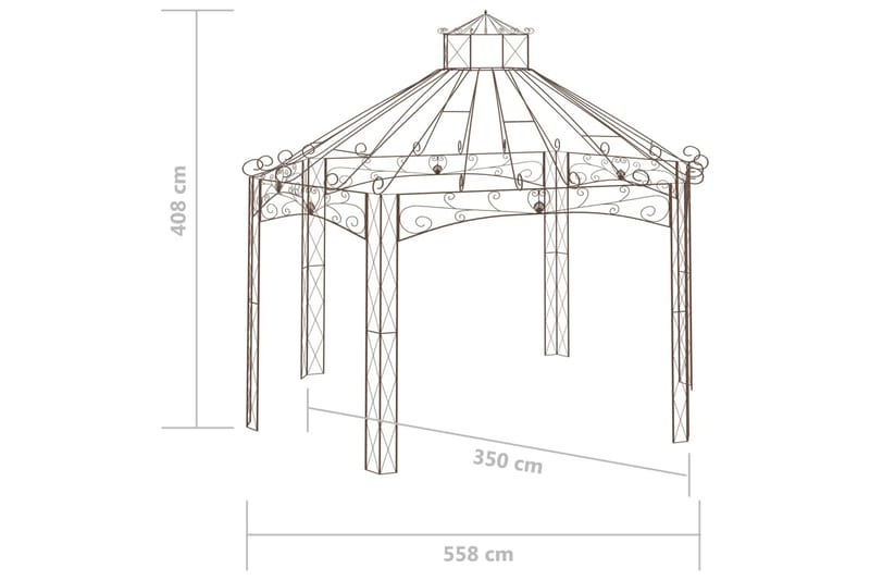 havepavillon 558x350x408 cm jern antikbrun - Brun - Havemøbler - Solafskærmning - Havepavilloner - Komplet pavillon