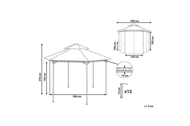 Dergano Pavillon Sekskantet 350 cm - Beige - Havemøbler - Solafskærmning - Havepavilloner - Komplet pavillon