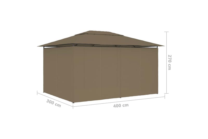 Havetelt med gardiner 4x3 m 180 g/m² gråbrun - Gråbrun - Havemøbler - Solafskærmning - Havepavilloner - Komplet pavillon