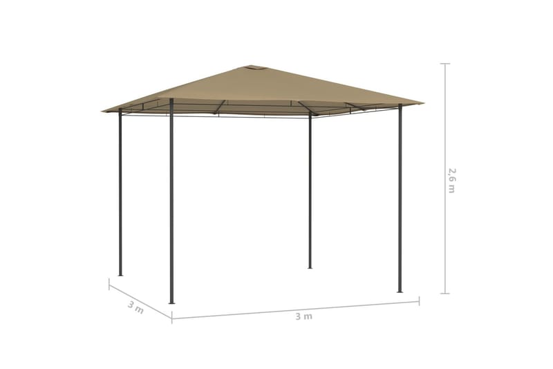 pavillon 3x3x2,6 m 160 g/m² gråbrun - Gråbrun - Havemøbler - Solafskærmning - Havepavilloner - Komplet pavillon