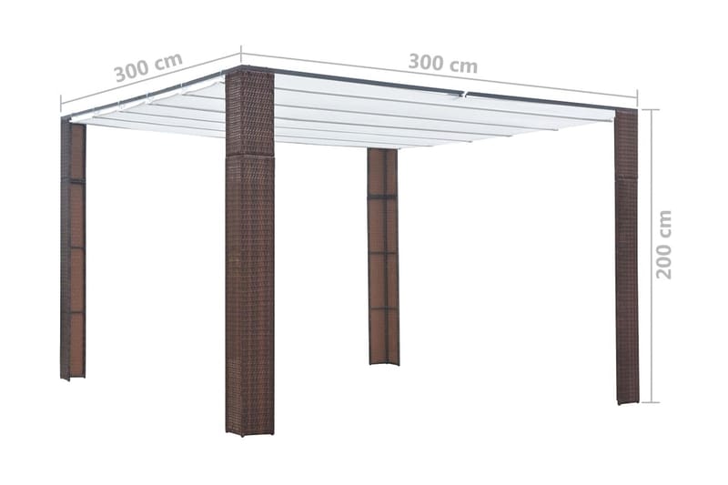 Pavillon m Tag Polyrattan 300 X 300 X 200 Cm t - Brun - Havemøbler - Solafskærmning - Havepavilloner - Komplet pavillon