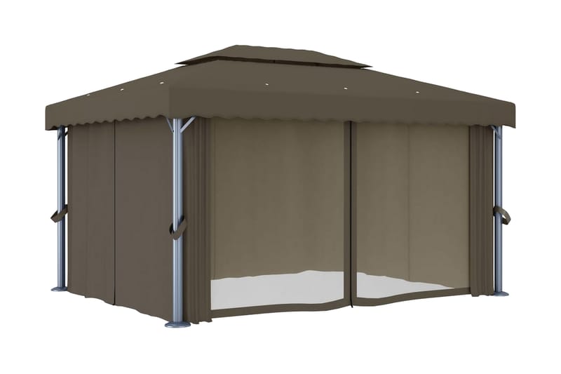 Pavillon med gardin 4x3 m aluminium gråbrun - Gråbrun - Havemøbler - Solafskærmning - Havepavilloner - Komplet pavillon