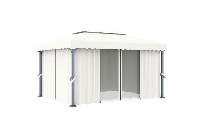 Pavillon Med Gardin 4x3 m Cremefarvet - Creme - Havemøbler - Solafskærmning - Havepavilloner - Komplet pavillon