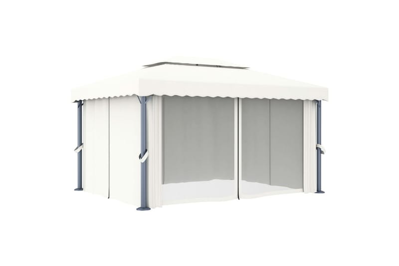 Pavillon Med Gardin 4x3 m Cremefarvet - Creme - Havemøbler - Solafskærmning - Havepavilloner - Komplet pavillon