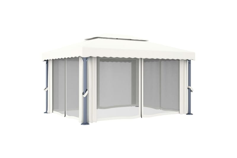 Pavillon Med Gardin 4x3 m Cremefarvet - Creme - Havemøbler - Solafskærmning - Havepavilloner - Komplet pavillon